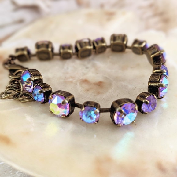 Swarovski Crystal Tanzanite Sparkles & Purple AB Tennis Classic Brass Bracelet - Picture 4 of 7